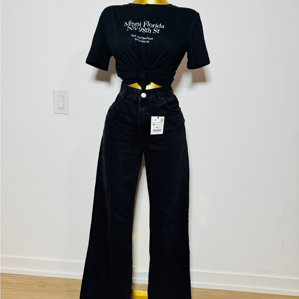 Zara Black Flare Wide-Leg Jeans